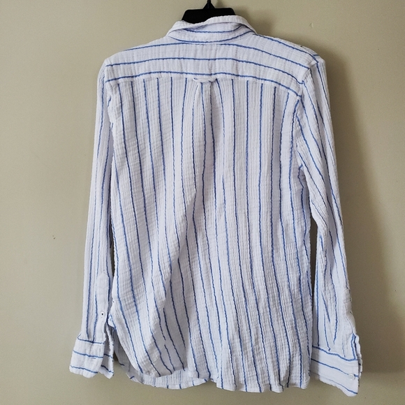 J. Crew Pinstripe White Blue Button Down Cotton Gauze Size 12 - Picture 9 of 9